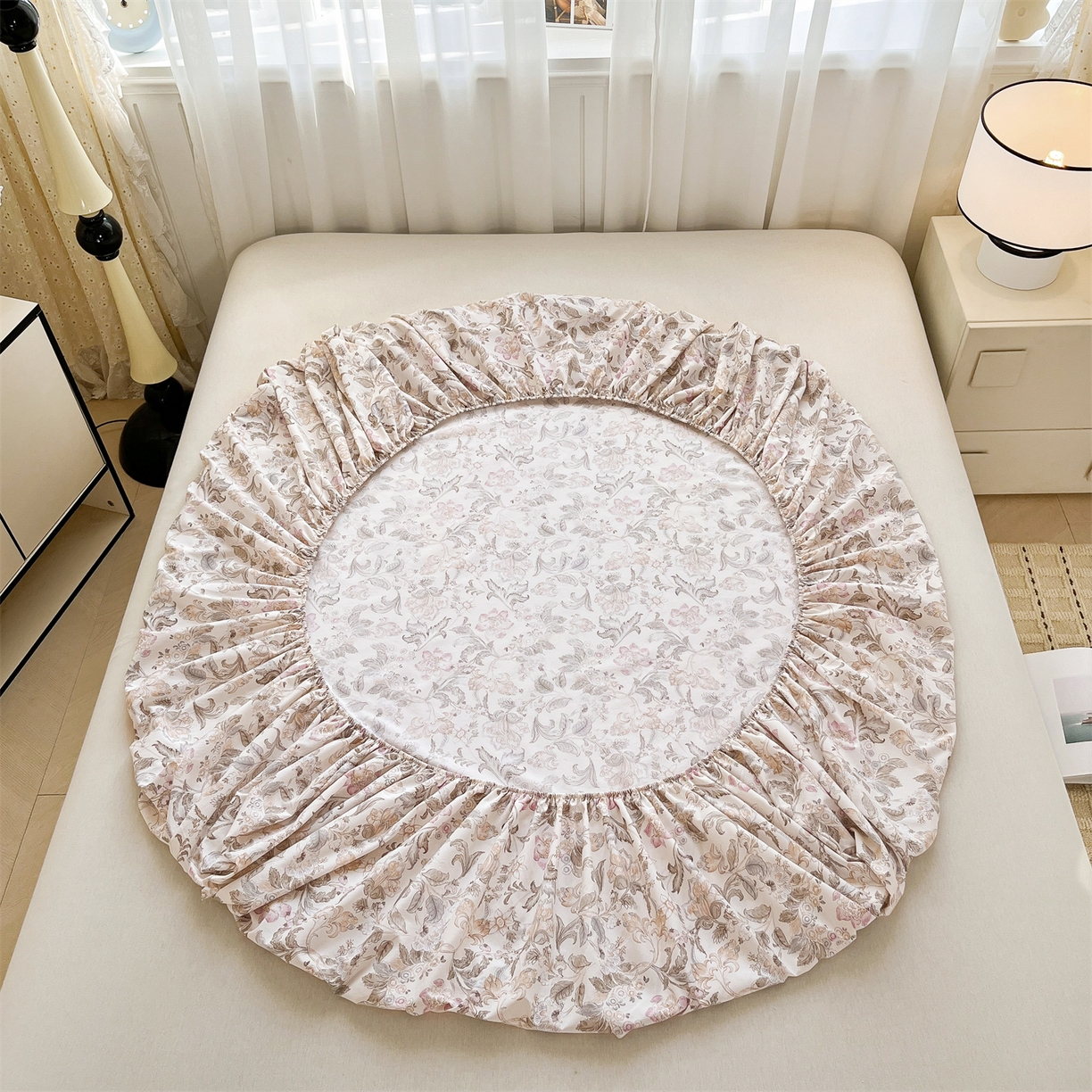 91家纺网 家纺一手货源 找家纺 慕木家纺 2026新款A类纯色印花慕丝棉床笠系列（抽空压缩可供跨境）（提供买家秀） 锦芙