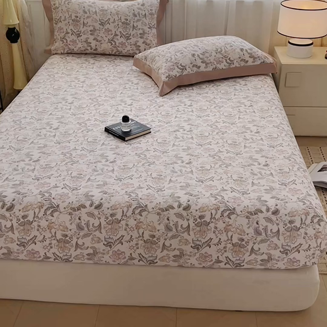91家纺网 家纺一手货源 找家纺 慕木家纺 2026新款A类纯色印花慕丝棉床笠系列（抽空压缩可供跨境）（提供买家秀） 锦芙