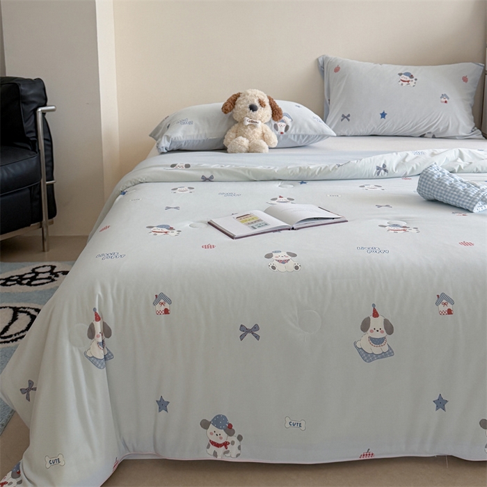 91家纺网 家纺一手货源 找家纺 暖生活 2026新款A类冰皮氨纶凉感夏被 被子被芯 奶蓝小狗