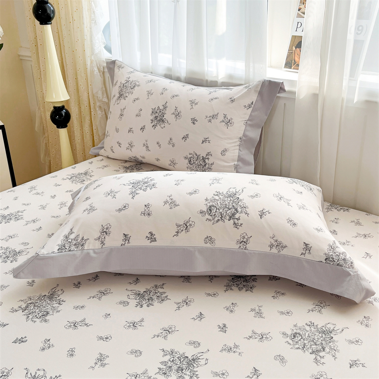 91家纺网 家纺一手货源 找家纺 慕木家纺 2026新款A类纯色印花慕丝棉床笠系列（抽空压缩可供跨境）（提供买家秀） 墨芳