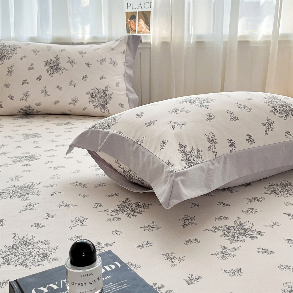 91家纺网 家纺一手货源 找家纺 慕木家纺 2026新款A类纯色印花慕丝棉床笠系列（抽空压缩可供跨境）（提供买家秀） 墨芳