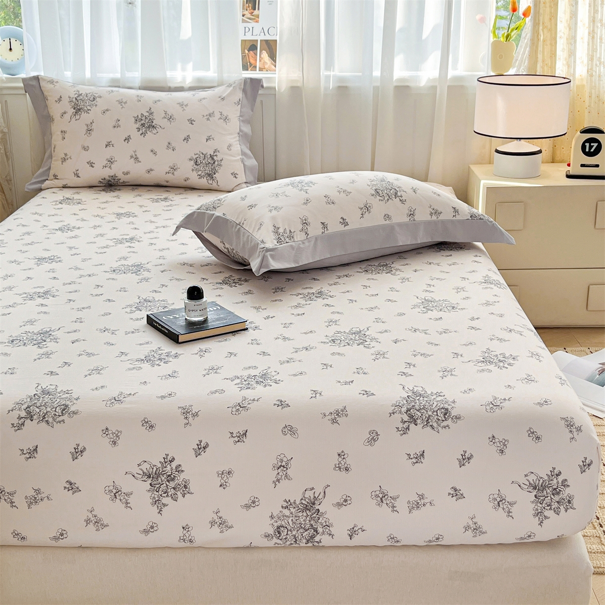 91家纺网 家纺一手货源 找家纺 慕木家纺 2026新款A类纯色印花慕丝棉床笠系列（抽空压缩可供跨境）（提供买家秀） 墨芳