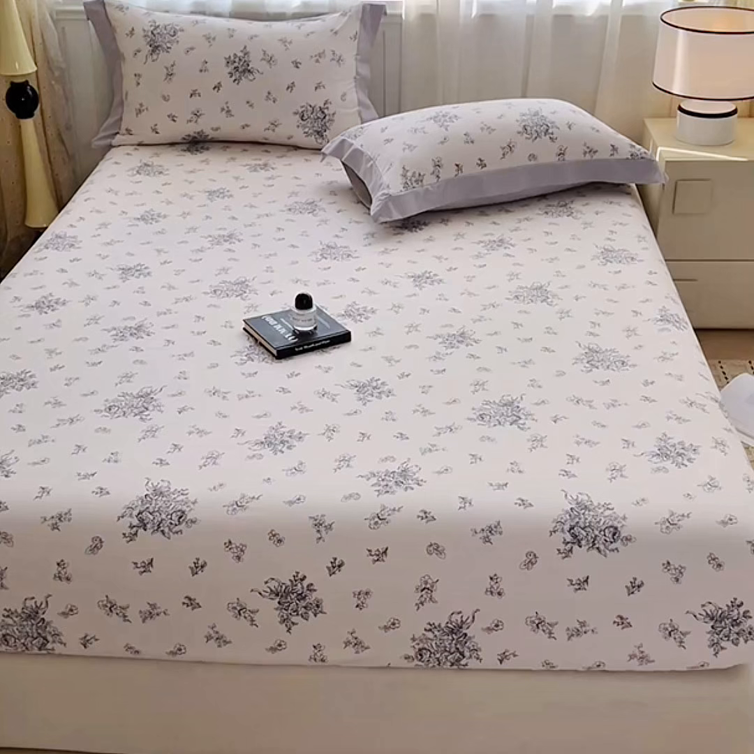 91家纺网 家纺一手货源 找家纺 慕木家纺 2026新款A类纯色印花慕丝棉床笠系列（抽空压缩可供跨境）（提供买家秀） 墨芳