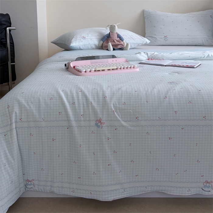 91家纺网 家纺一手货源 找家纺 暖生活 2026新款A类冰皮氨纶凉感夏被 被子被芯 浅蓝花边