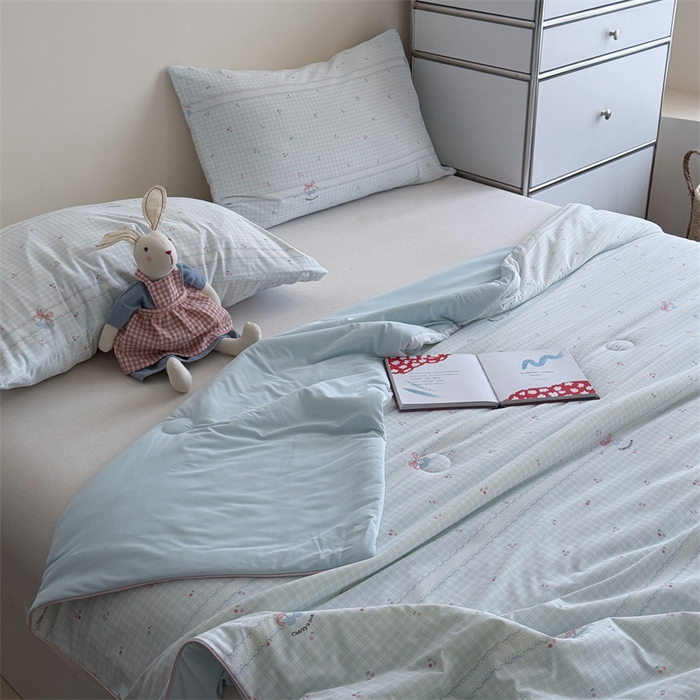 91家纺网 家纺一手货源 找家纺 暖生活 2026新款A类冰皮氨纶凉感夏被 被子被芯 浅蓝花边