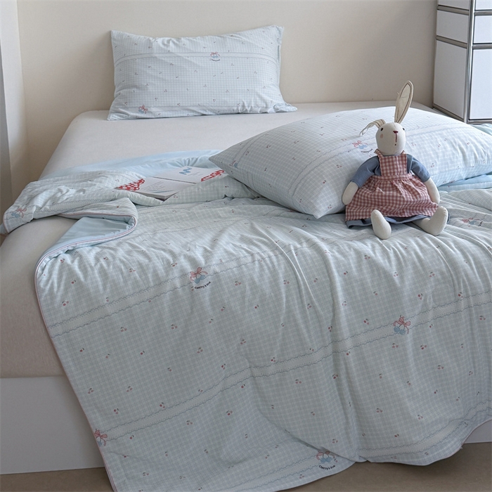 91家纺网 家纺一手货源 找家纺 暖生活 2026新款A类冰皮氨纶凉感夏被 被子被芯 浅蓝花边