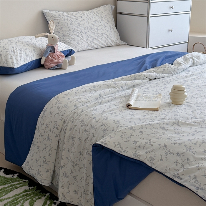 91家纺网 家纺一手货源 找家纺 暖生活 2026新款A类冰皮氨纶凉感夏被 被子被芯 清雅蓝