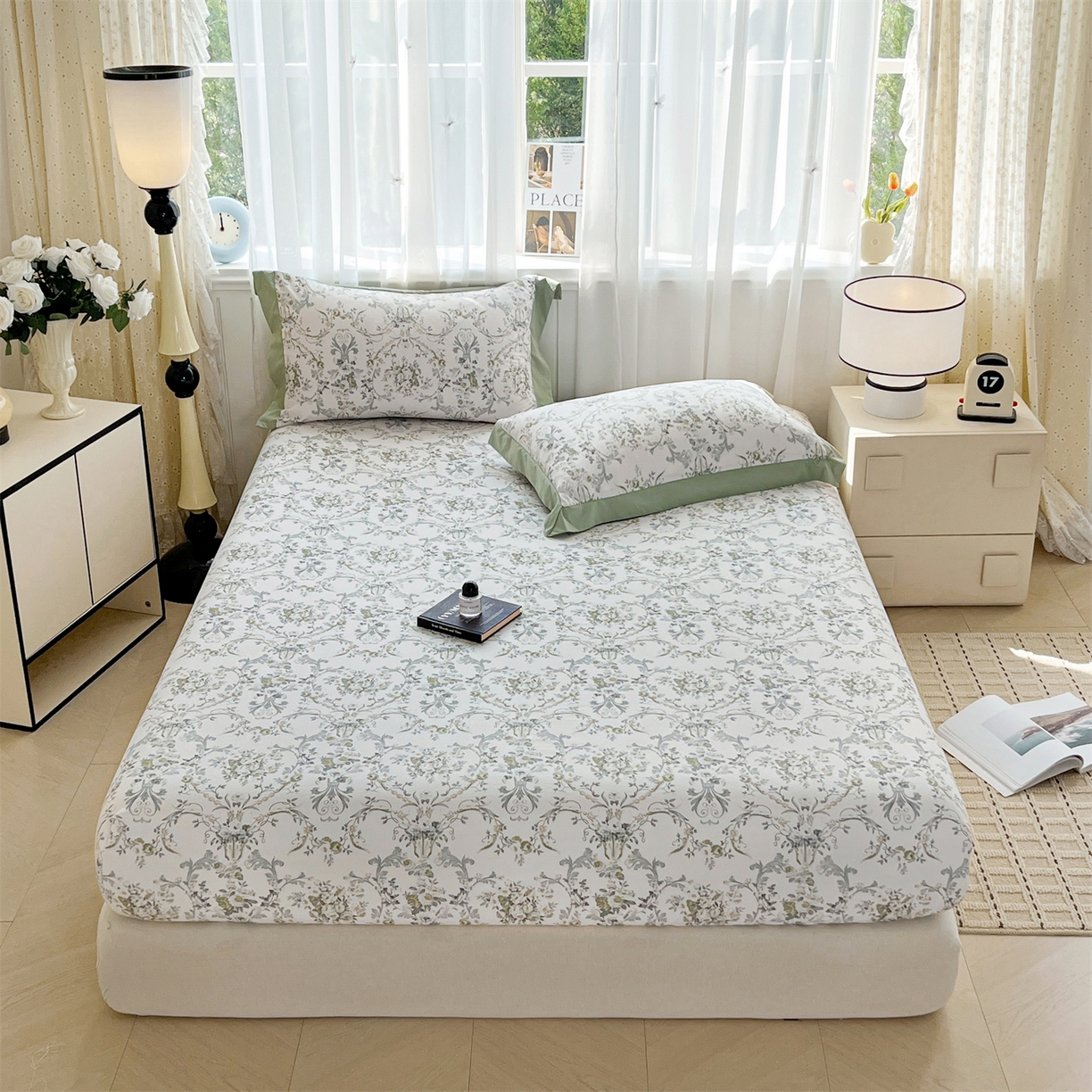 91家纺网 家纺一手货源 找家纺 慕木家纺 2026新款A类纯色印花慕丝棉床笠系列（抽空压缩可供跨境）（提供买家秀） 清漫