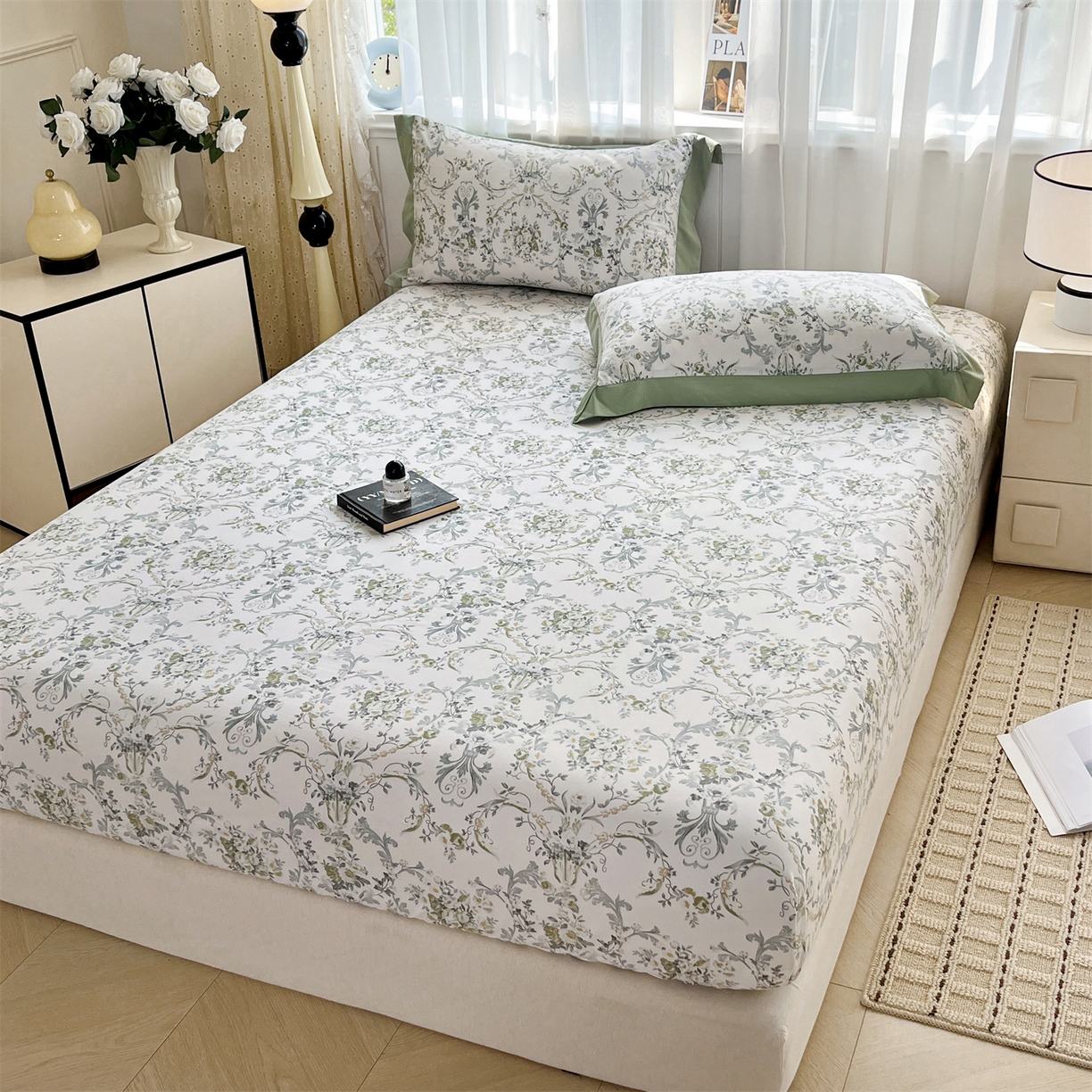 91家纺网 家纺一手货源 找家纺 慕木家纺 2026新款A类纯色印花慕丝棉床笠系列（抽空压缩可供跨境）（提供买家秀） 清漫