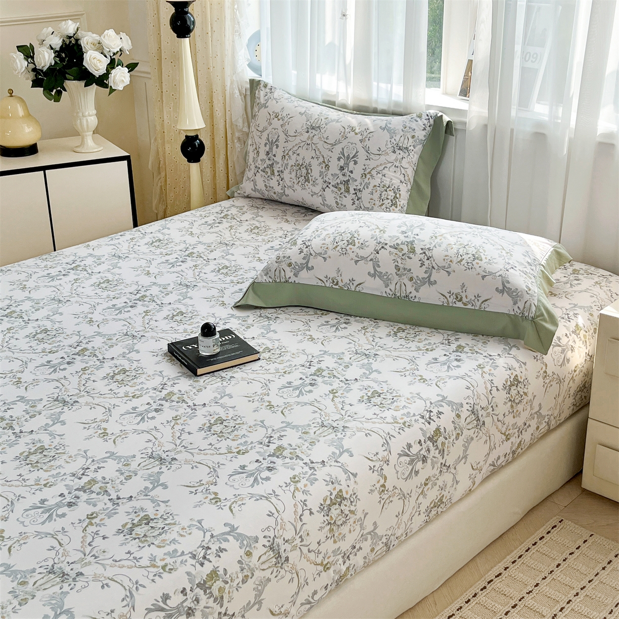 91家纺网 家纺一手货源 找家纺 慕木家纺 2026新款A类纯色印花慕丝棉床笠系列（抽空压缩可供跨境）（提供买家秀） 清漫