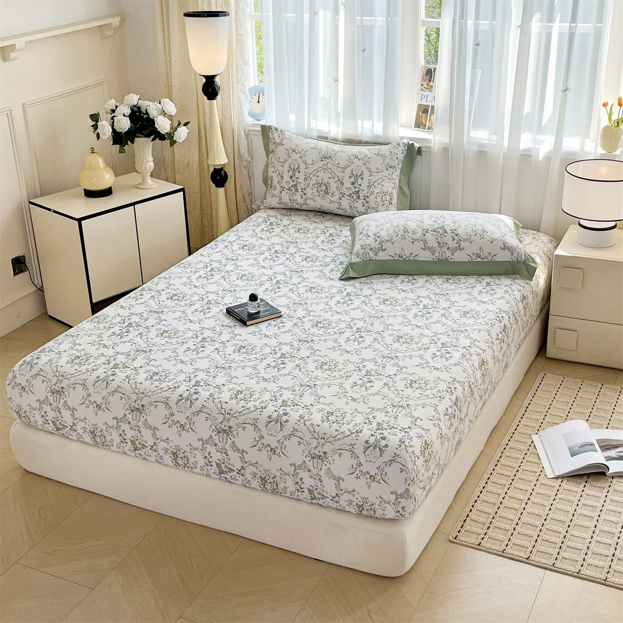 91家纺网 家纺一手货源 找家纺 慕木家纺 2026新款A类纯色印花慕丝棉床笠系列（抽空压缩可供跨境）（提供买家秀） 清漫