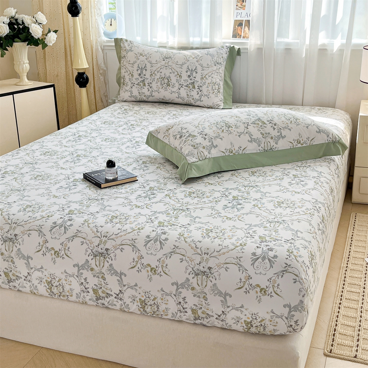 91家纺网 家纺一手货源 找家纺 慕木家纺 2026新款A类纯色印花慕丝棉床笠系列（抽空压缩可供跨境）（提供买家秀） 清漫