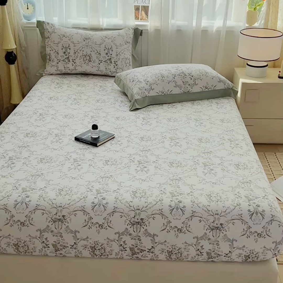 91家纺网 家纺一手货源 找家纺 慕木家纺 2026新款A类纯色印花慕丝棉床笠系列（抽空压缩可供跨境）（提供买家秀） 清漫