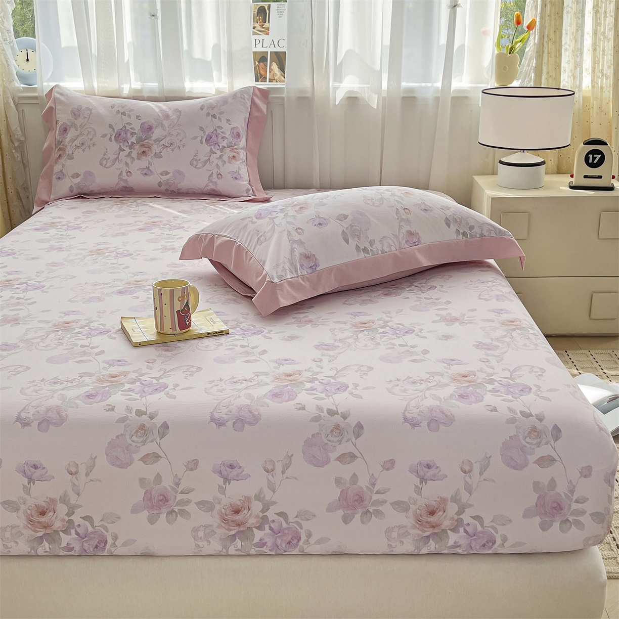 91家纺网 家纺一手货源 找家纺 慕木家纺 2026新款A类纯色印花慕丝棉床笠系列（抽空压缩可供跨境）（提供买家秀） 凡尔赛