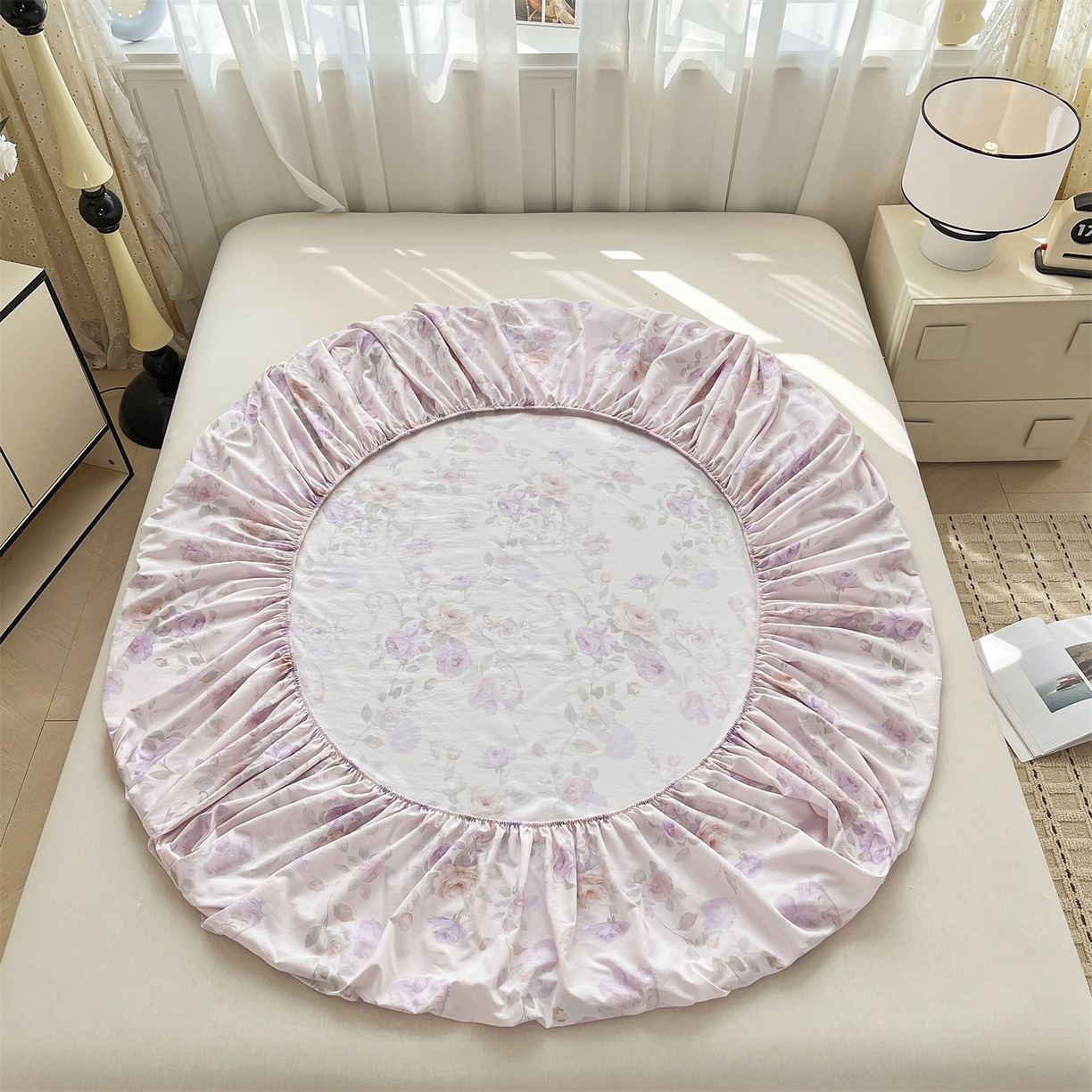 91家纺网 家纺一手货源 找家纺 慕木家纺 2026新款A类纯色印花慕丝棉床笠系列（抽空压缩可供跨境）（提供买家秀） 凡尔赛