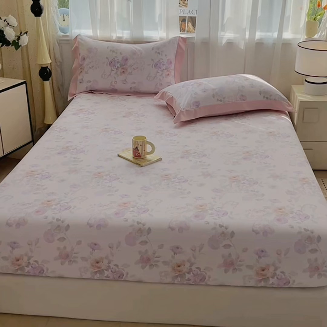 91家纺网 家纺一手货源 找家纺 慕木家纺 2026新款A类纯色印花慕丝棉床笠系列（抽空压缩可供跨境）（提供买家秀） 凡尔赛