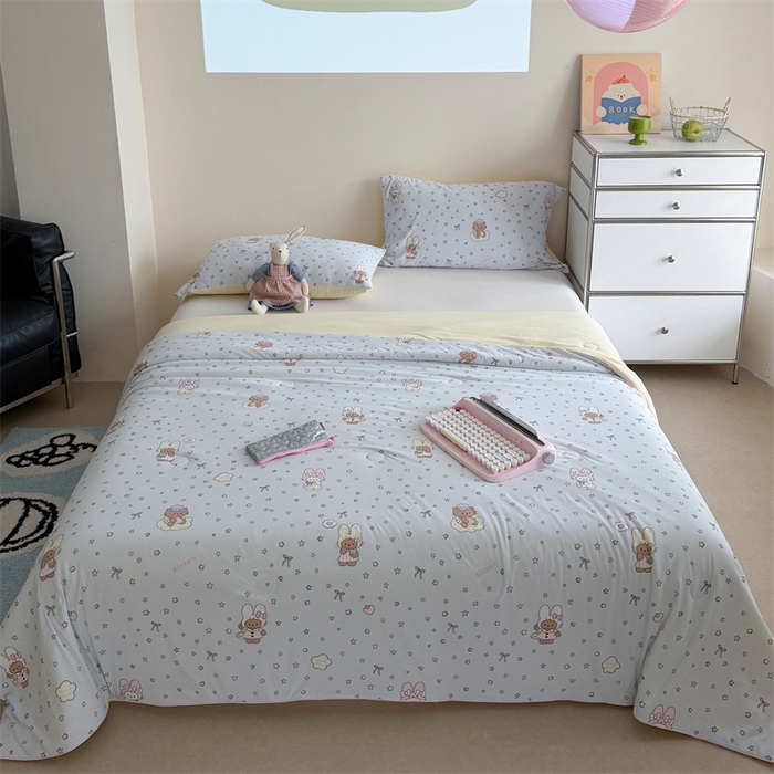 91家纺网 家纺一手货源 找家纺 暖生活 2026新款A类冰皮氨纶凉感夏被 被子被芯 星眠小猫