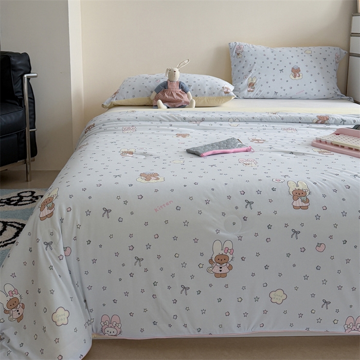 91家纺网 家纺一手货源 找家纺 暖生活 2026新款A类冰皮氨纶凉感夏被 被子被芯 星眠小猫