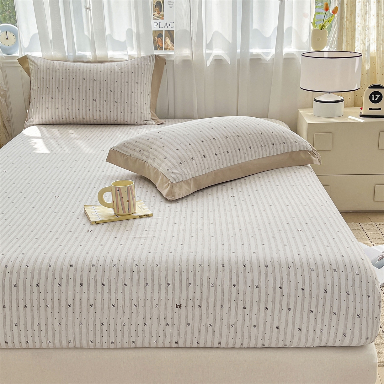 91家纺网 家纺一手货源 找家纺 慕木家纺 2026新款A类纯色印花慕丝棉床笠系列（抽空压缩可供跨境）（提供买家秀） 波点序章