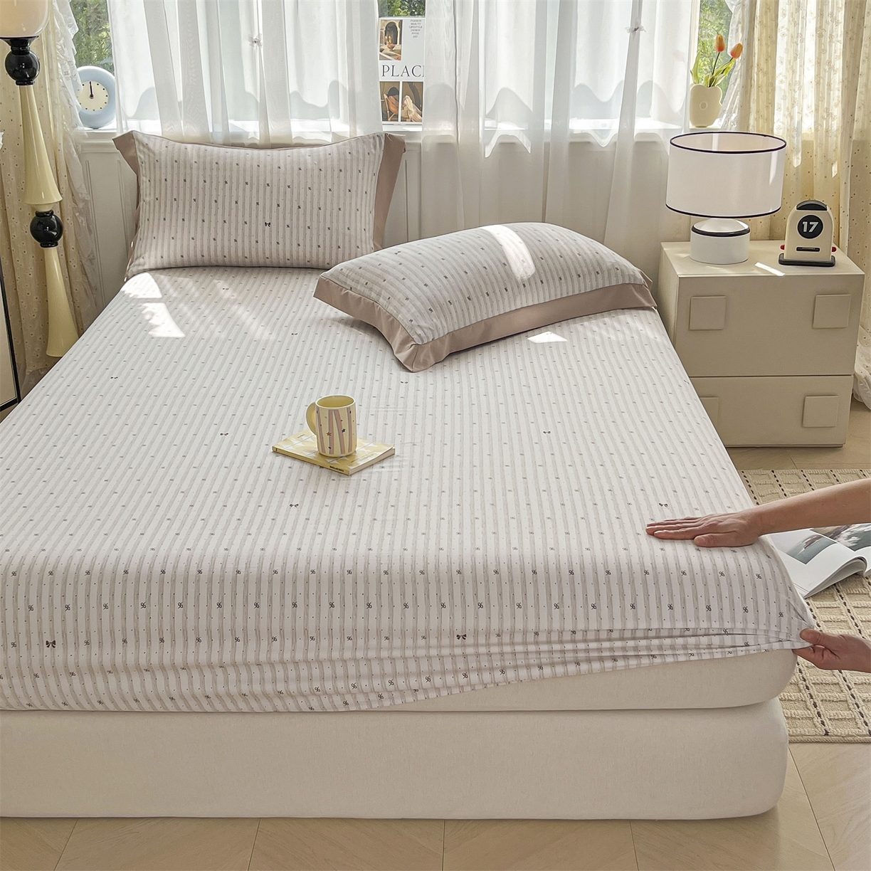 91家纺网 家纺一手货源 找家纺 慕木家纺 2026新款A类纯色印花慕丝棉床笠系列（抽空压缩可供跨境）（提供买家秀） 波点序章