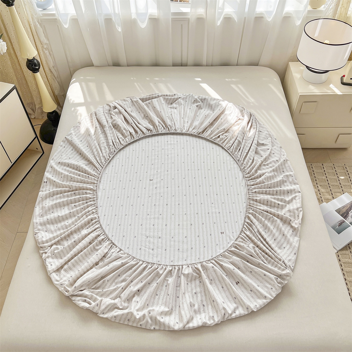 91家纺网 家纺一手货源 找家纺 慕木家纺 2026新款A类纯色印花慕丝棉床笠系列（抽空压缩可供跨境）（提供买家秀） 波点序章