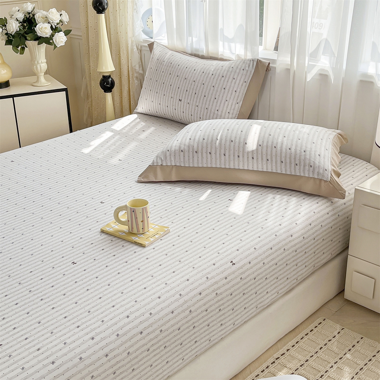 91家纺网 家纺一手货源 找家纺 慕木家纺 2026新款A类纯色印花慕丝棉床笠系列（抽空压缩可供跨境）（提供买家秀） 波点序章