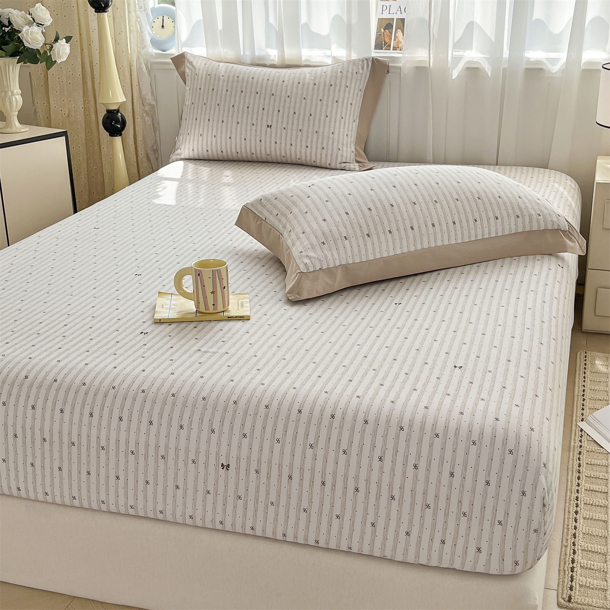 91家纺网 家纺一手货源 找家纺 慕木家纺 2026新款A类纯色印花慕丝棉床笠系列（抽空压缩可供跨境）（提供买家秀） 波点序章