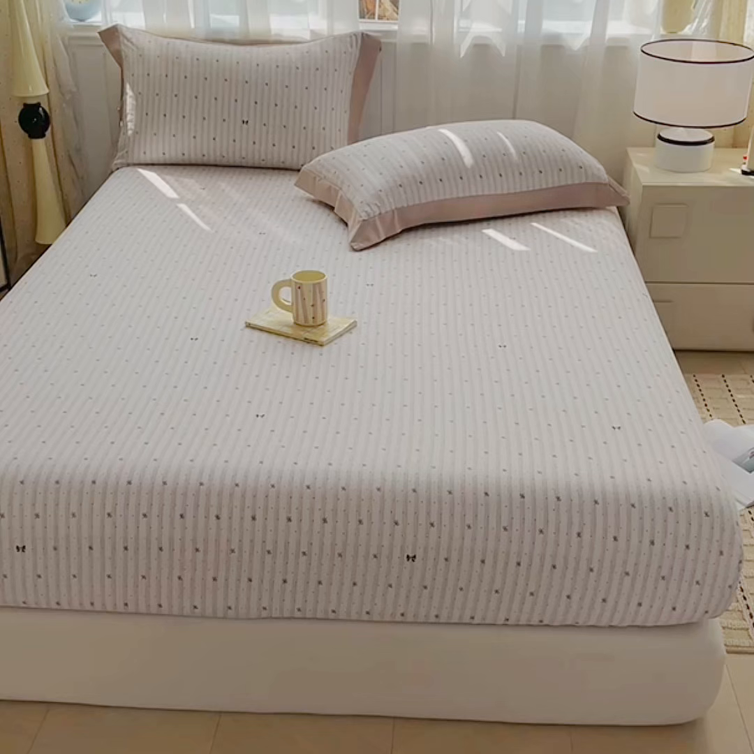 91家纺网 家纺一手货源 找家纺 慕木家纺 2026新款A类纯色印花慕丝棉床笠系列（抽空压缩可供跨境）（提供买家秀） 波点序章