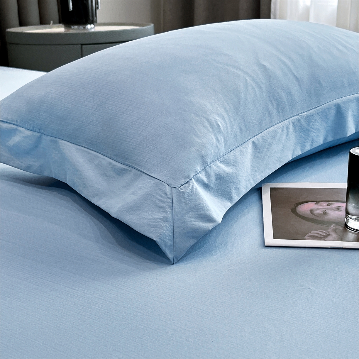 91家纺网 家纺一手货源 找家纺 慕木家纺 2026新款A类纯色印花慕丝棉床笠系列（抽空压缩可供跨境）（提供买家秀） 宾利蓝