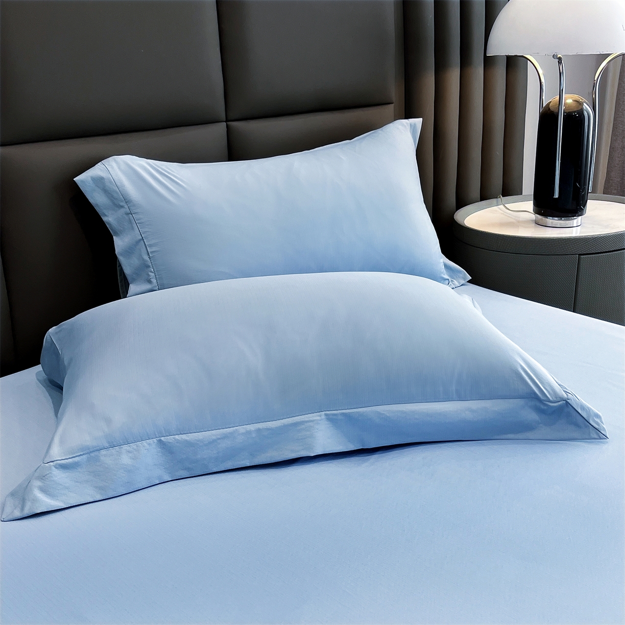 91家纺网 家纺一手货源 找家纺 慕木家纺 2026新款A类纯色印花慕丝棉床笠系列（抽空压缩可供跨境）（提供买家秀） 宾利蓝