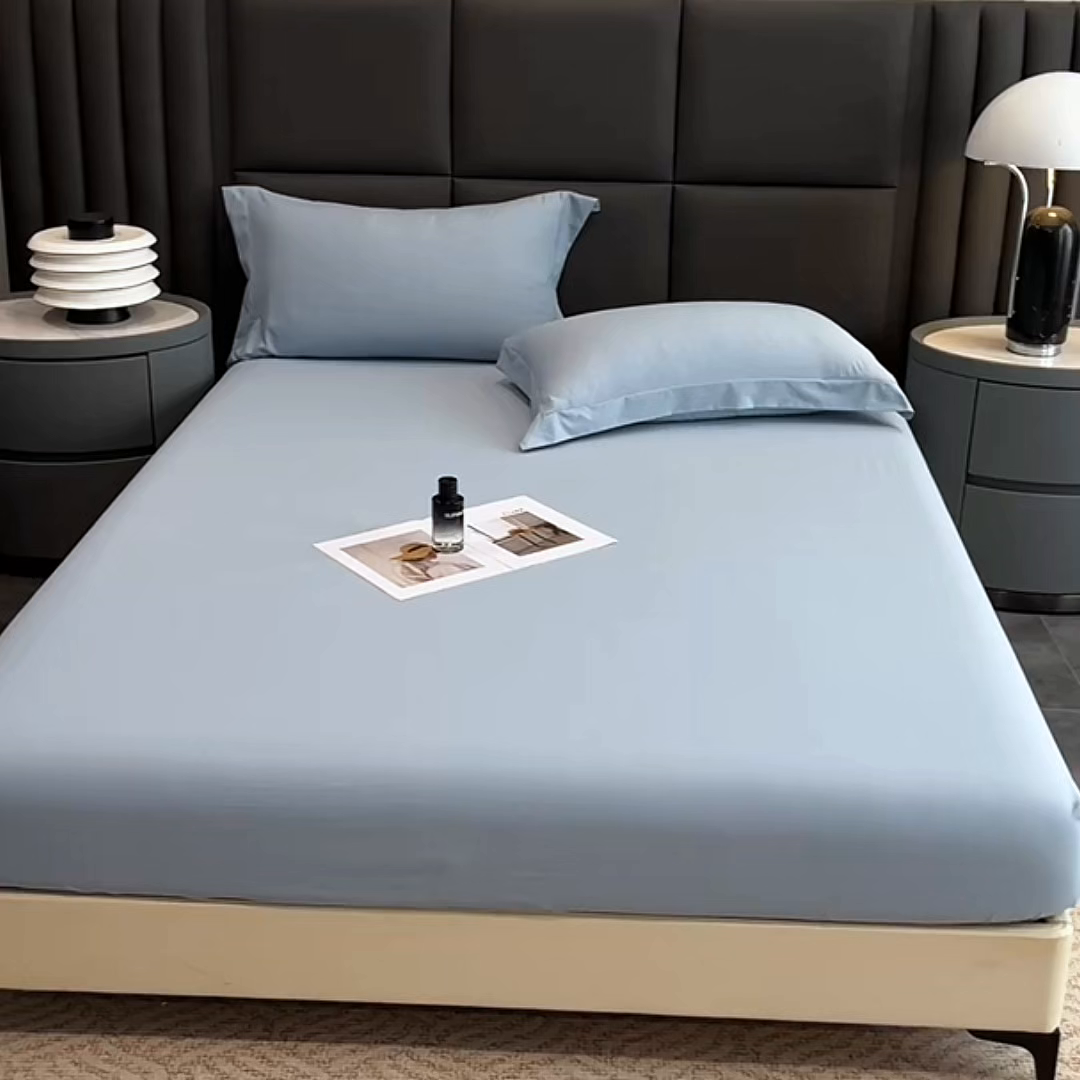 91家纺网 家纺一手货源 找家纺 慕木家纺 2026新款A类纯色印花慕丝棉床笠系列（抽空压缩可供跨境）（提供买家秀） 宾利蓝