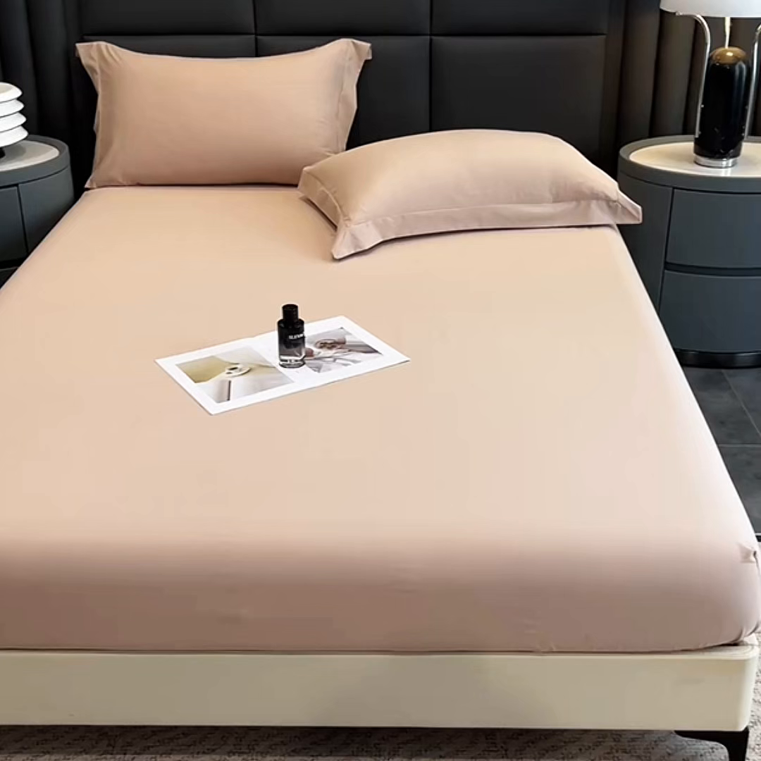 91家纺网 家纺一手货源 找家纺 慕木家纺 2026新款A类纯色印花慕丝棉床笠系列（抽空压缩可供跨境）（提供买家秀） 莫奈咖