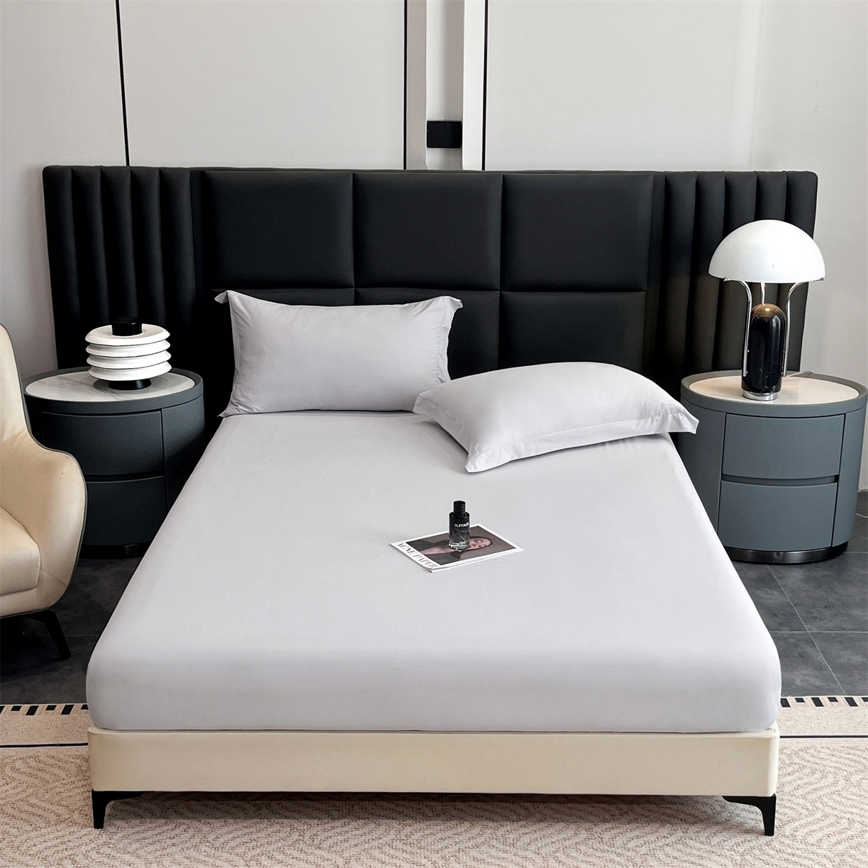 91家纺网 家纺一手货源 找家纺 慕木家纺 2026新款A类纯色印花慕丝棉床笠系列（抽空压缩可供跨境）（提供买家秀） 绅士灰