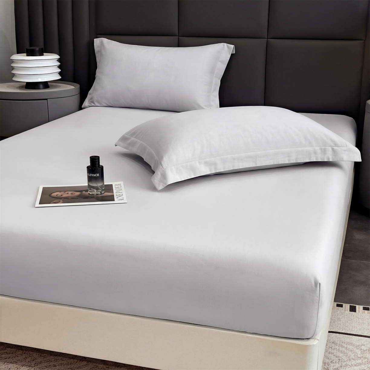 91家纺网 家纺一手货源 找家纺 慕木家纺 2026新款A类纯色印花慕丝棉床笠系列（抽空压缩可供跨境）（提供买家秀） 绅士灰