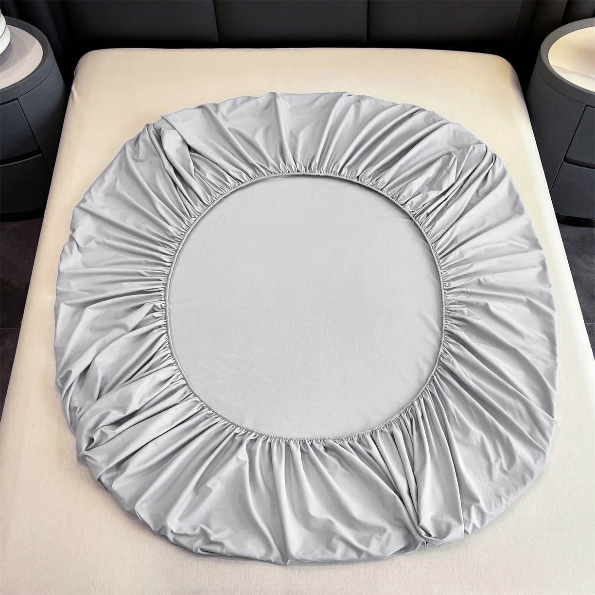 91家纺网 家纺一手货源 找家纺 慕木家纺 2026新款A类纯色印花慕丝棉床笠系列（抽空压缩可供跨境）（提供买家秀） 绅士灰