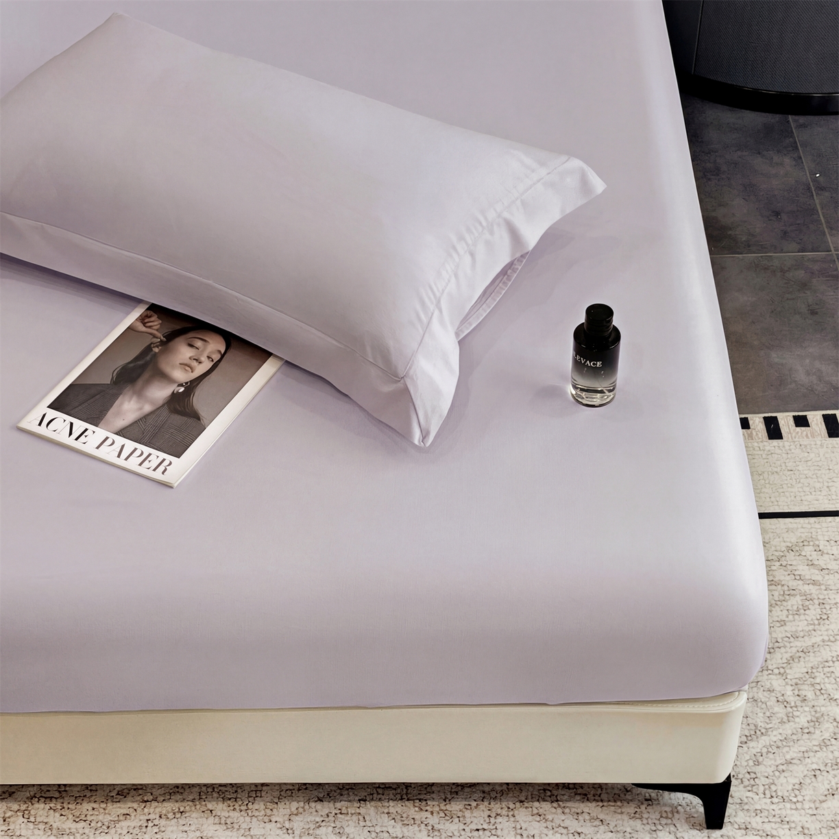 慕木家纺 2026新款A类纯色印花慕丝棉床笠系列（抽空压缩可供跨境）（提供买家秀） 黛紫