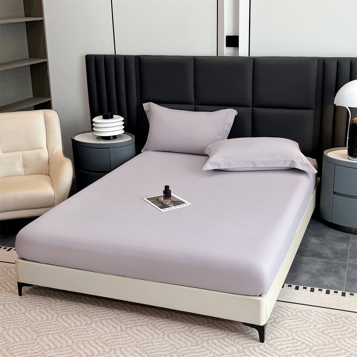 91家纺网 家纺一手货源 找家纺 慕木家纺 2026新款A类纯色印花慕丝棉床笠系列（抽空压缩可供跨境）（提供买家秀） 黛紫