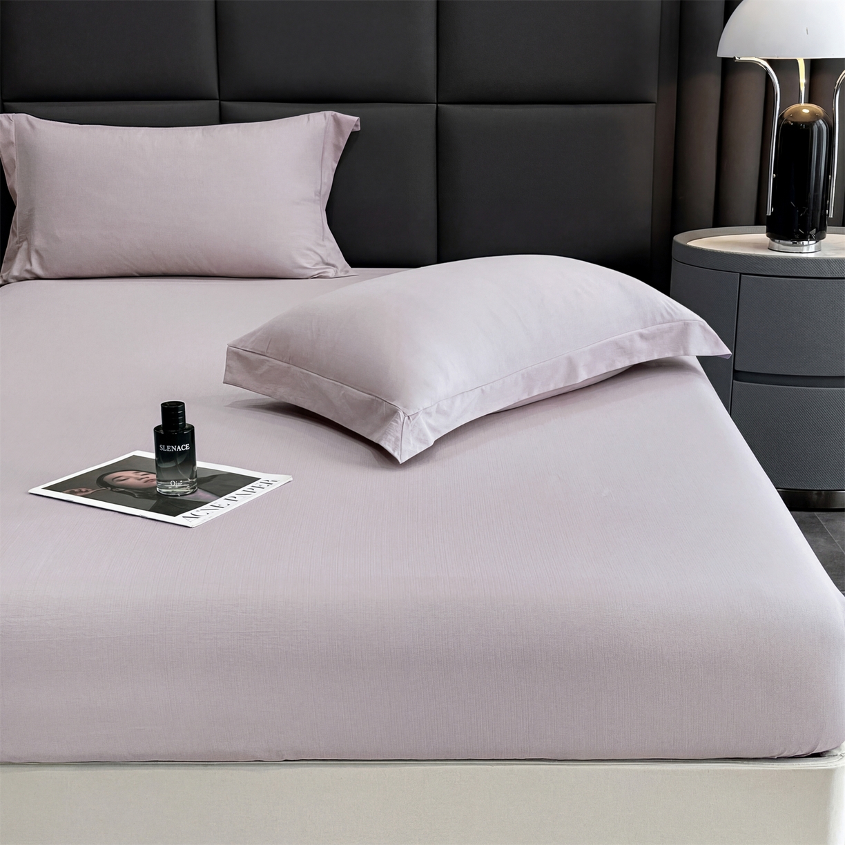 91家纺网 家纺一手货源 找家纺 慕木家纺 2026新款A类纯色印花慕丝棉床笠系列（抽空压缩可供跨境）（提供买家秀） 黛紫