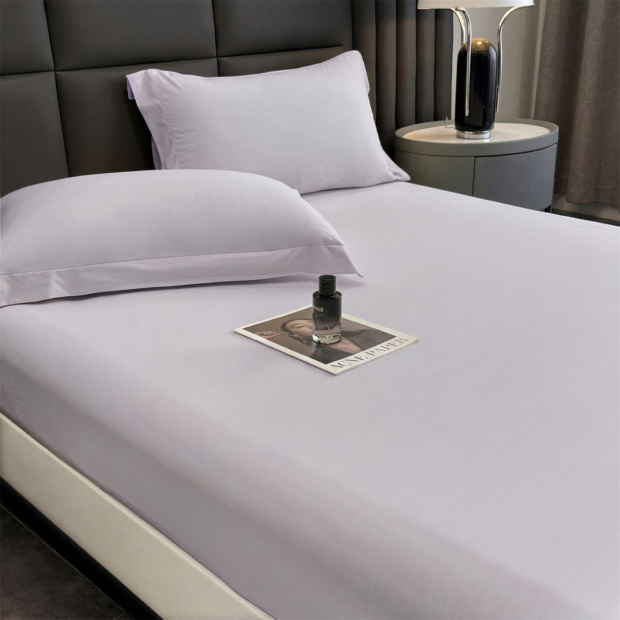 91家纺网 家纺一手货源 找家纺 慕木家纺 2026新款A类纯色印花慕丝棉床笠系列（抽空压缩可供跨境）（提供买家秀） 黛紫