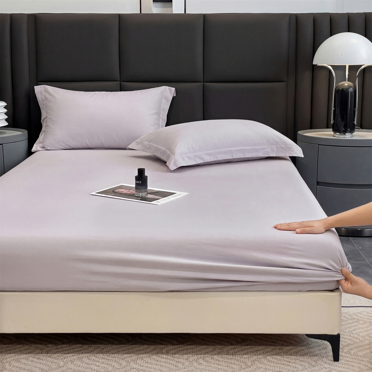 91家纺网 家纺一手货源 找家纺 慕木家纺 2026新款A类纯色印花慕丝棉床笠系列（抽空压缩可供跨境）（提供买家秀） 黛紫