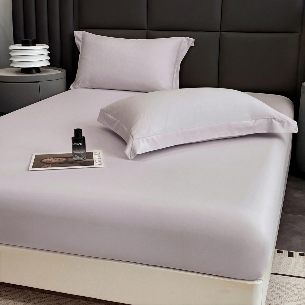 91家纺网 家纺一手货源 找家纺 慕木家纺 2026新款A类纯色印花慕丝棉床笠系列（抽空压缩可供跨境）（提供买家秀） 黛紫