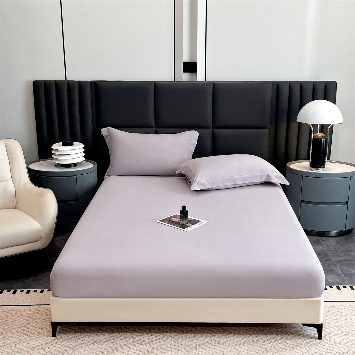 91家纺网 家纺一手货源 找家纺 慕木家纺 2026新款A类纯色印花慕丝棉床笠系列（抽空压缩可供跨境）（提供买家秀） 黛紫