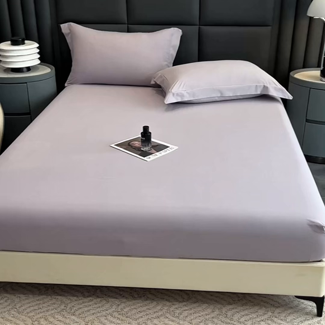 91家纺网 家纺一手货源 找家纺 慕木家纺 2026新款A类纯色印花慕丝棉床笠系列（抽空压缩可供跨境）（提供买家秀） 黛紫