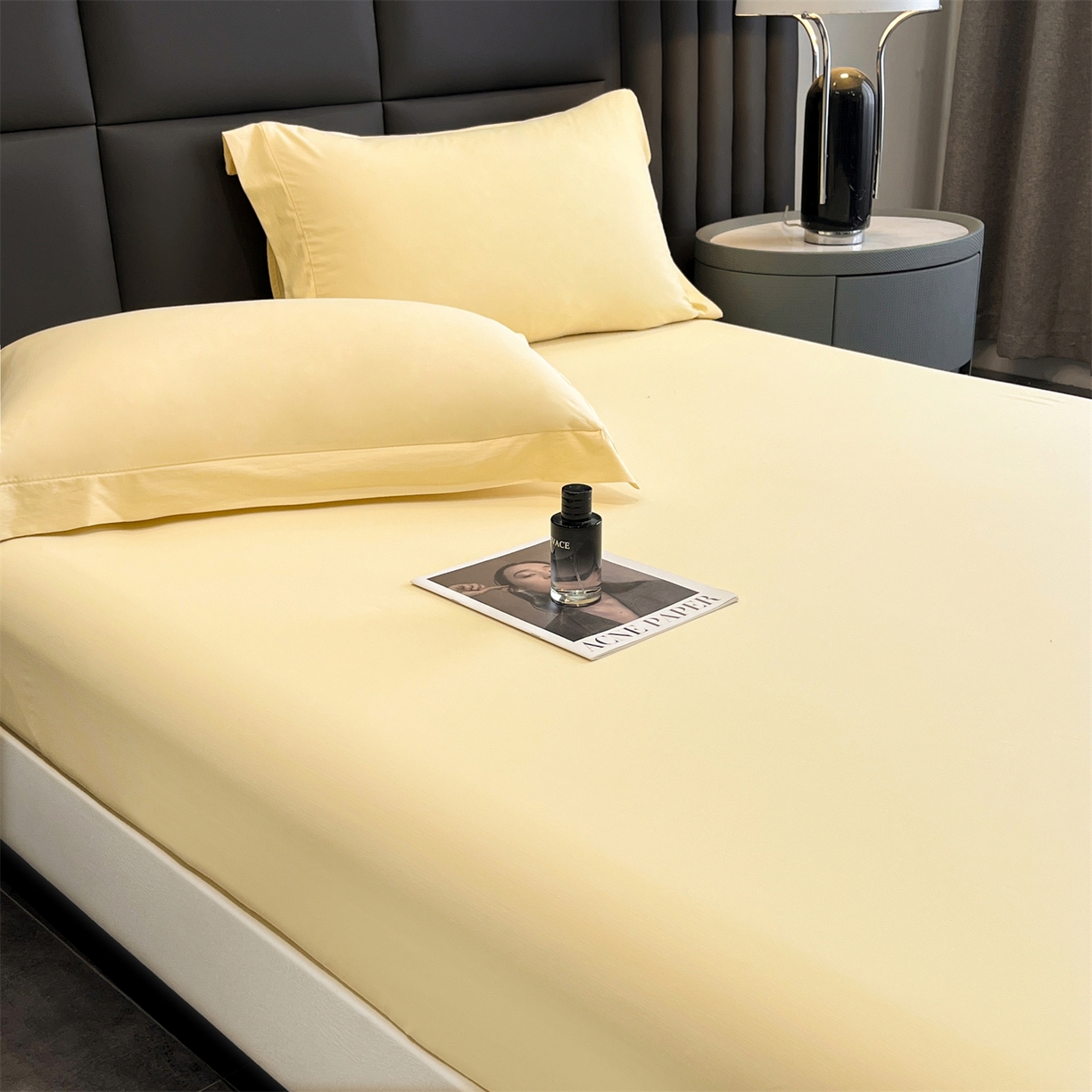 91家纺网 家纺一手货源 找家纺 慕木家纺 2026新款A类纯色印花慕丝棉床笠系列（抽空压缩可供跨境）（提供买家秀） 奶油黄