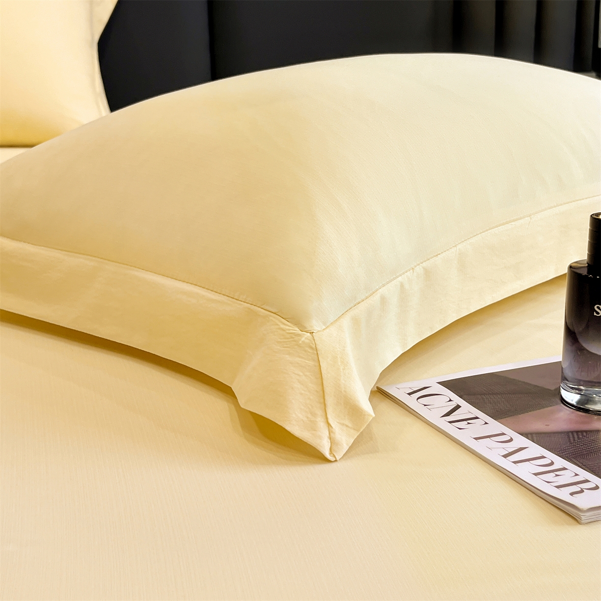 91家纺网 家纺一手货源 找家纺 慕木家纺 2026新款A类纯色印花慕丝棉床笠系列（抽空压缩可供跨境）（提供买家秀） 奶油黄