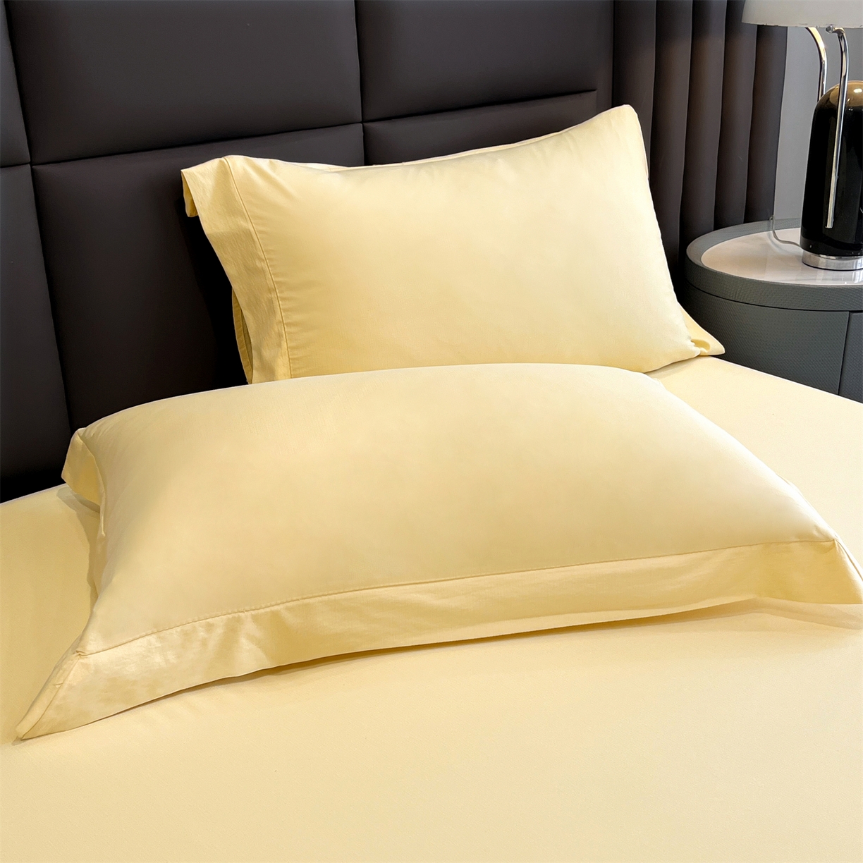 91家纺网 家纺一手货源 找家纺 慕木家纺 2026新款A类纯色印花慕丝棉床笠系列（抽空压缩可供跨境）（提供买家秀） 奶油黄