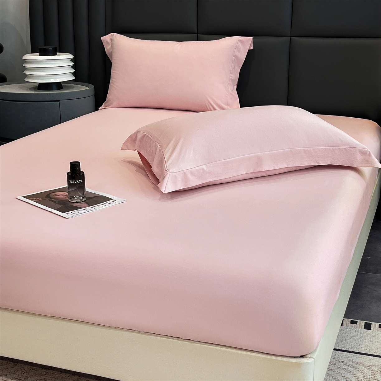 91家纺网 家纺一手货源 找家纺 慕木家纺 2026新款A类纯色印花慕丝棉床笠系列（抽空压缩可供跨境）（提供买家秀） 少女粉