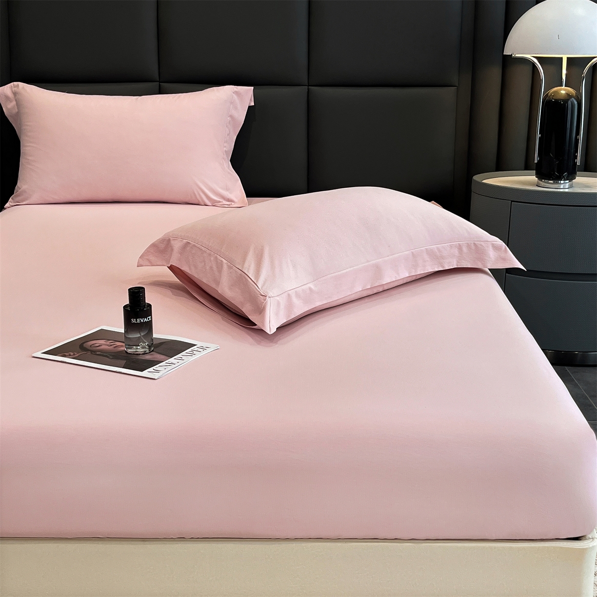 91家纺网 家纺一手货源 找家纺 慕木家纺 2026新款A类纯色印花慕丝棉床笠系列（抽空压缩可供跨境）（提供买家秀） 少女粉