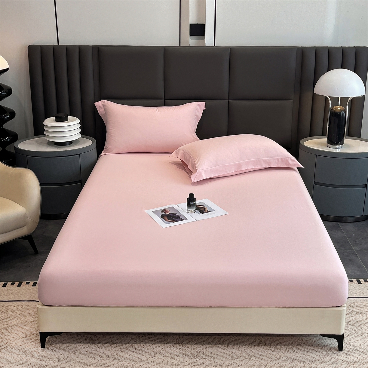 91家纺网 家纺一手货源 找家纺 慕木家纺 2026新款A类纯色印花慕丝棉床笠系列（抽空压缩可供跨境）（提供买家秀） 少女粉