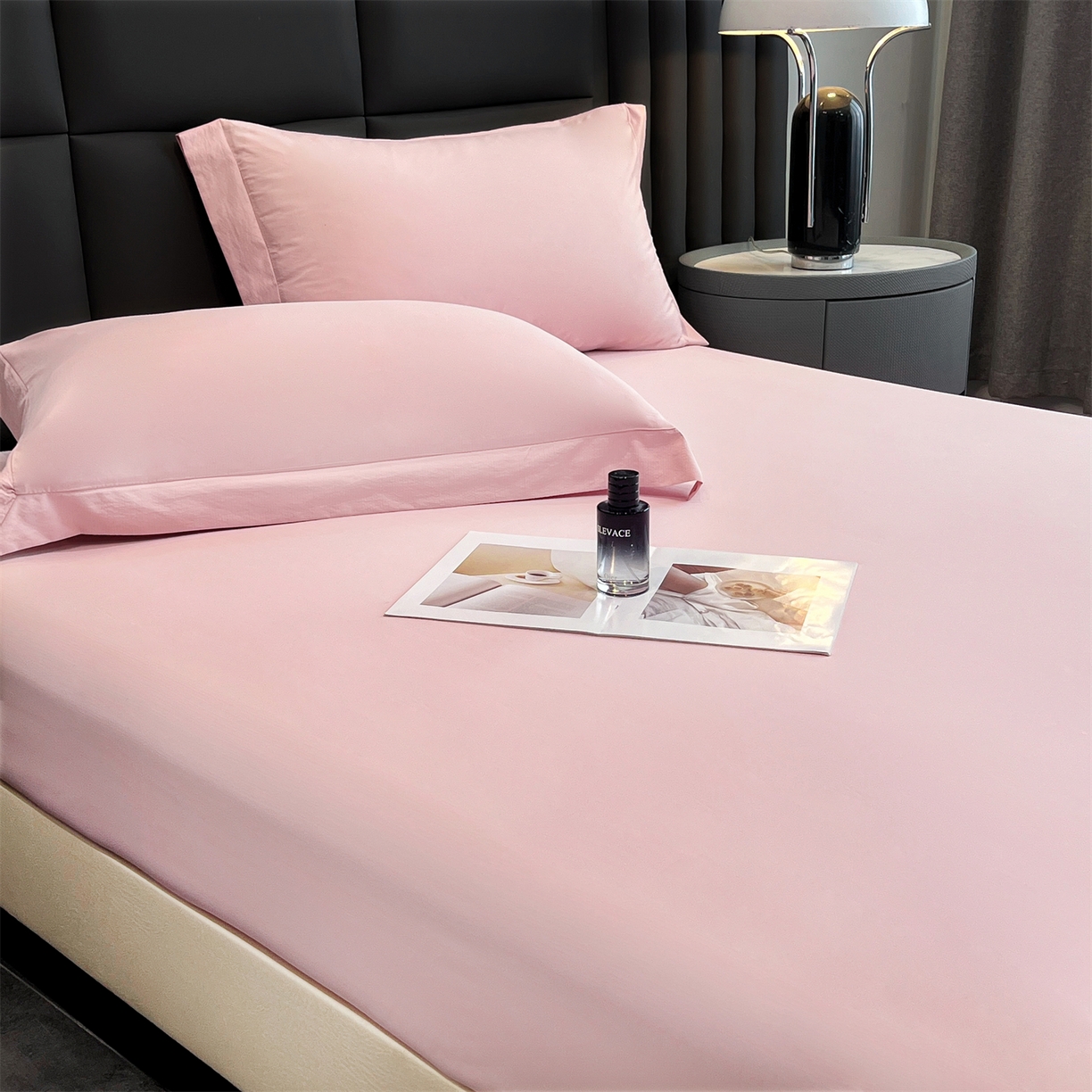 91家纺网 家纺一手货源 找家纺 慕木家纺 2026新款A类纯色印花慕丝棉床笠系列（抽空压缩可供跨境）（提供买家秀） 少女粉